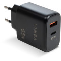 Vinga Зарядний пристрій Vinga GaN 65W PD+QC 1C1A ports Wall Charger (VCPCHCA65B)