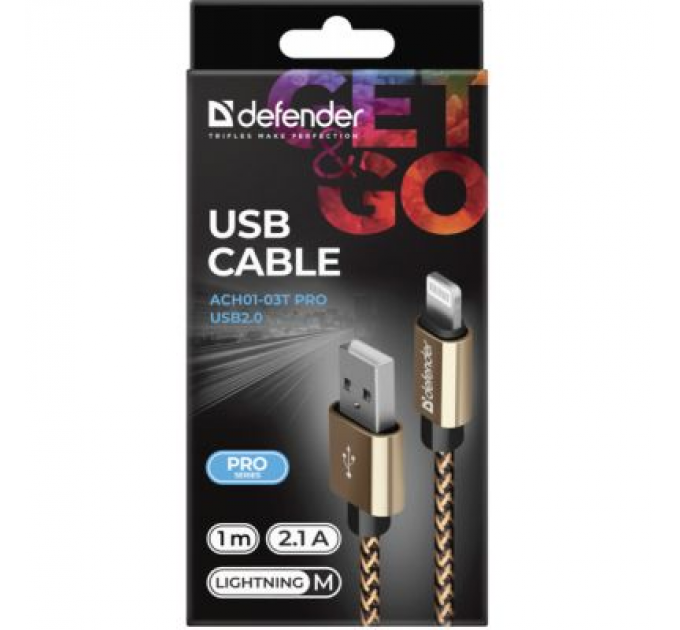 Defender Дата кабель USB 2.0 AM to Lightning 1.0m gold Defender (87806)
