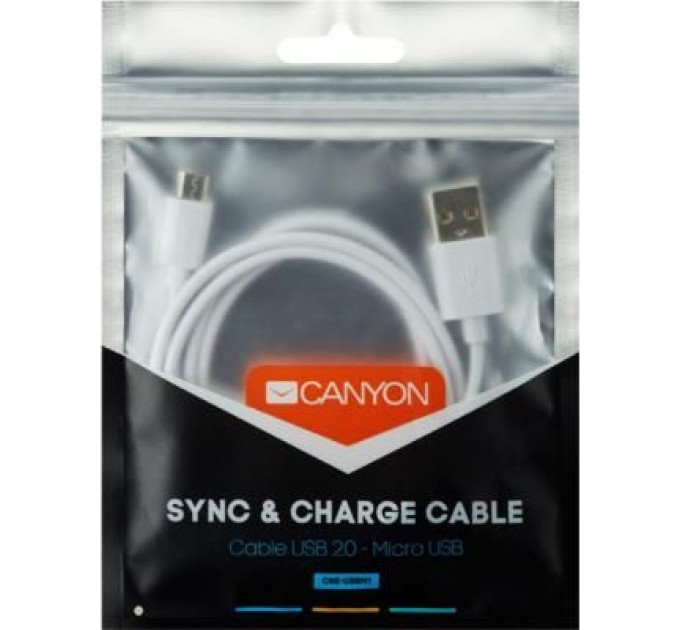 Canyon Дата кабель USB 2.0 AM to Micro 5P 1.0m White Canyon (CNE-USBM1W)
