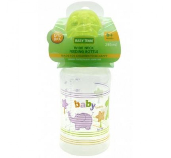 Baby Team Пляшечка для годування Baby Team з широким горлом 6+, 250 мл (1002_зеленый)