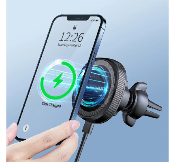 Grand-X Універсальний автотримач Grand-X MT-15W MagSafe з зарядкою 15W (кріплення на дефлектор) (MT-15W)