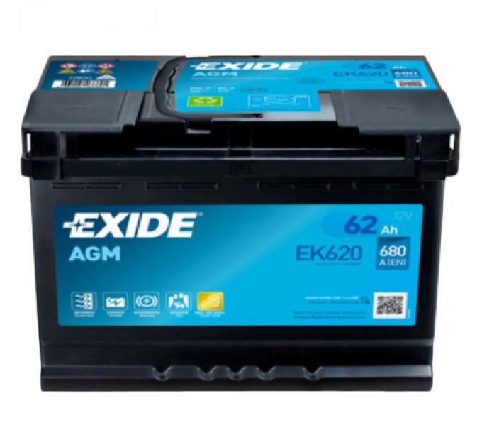 EXIDE Акумулятор автомобільний EXIDE START-STOP AGM 62Ah Ев (-/+) (EK620)