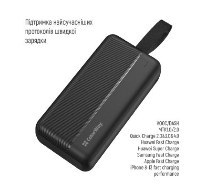 ColorWay Батарея універсальна ColorWay 30 000 mAh High-power 2 PD/20W, QC/3.0, USB-C/Micro-USB (CW-PB300LPC2BK-PD)