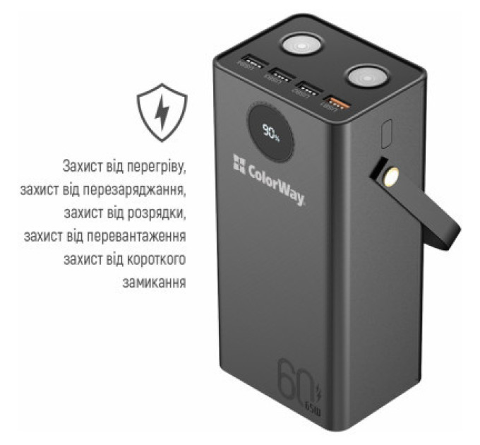 ColorWay Батарея універсальна ColorWay 60 000 mAh Powerful PD/65W, QC/4.0, AFC, FCP, Black (CW-PB600LPA5BK-PDD)