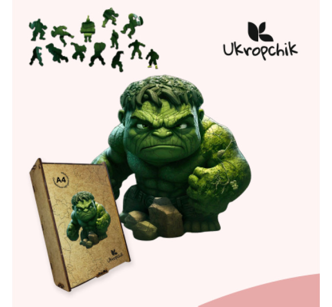 Ukropchik Пазл Ukropchik дерев'яний Супергерой Халк size - M в коробці з набором-рамкою (Hulk Superhero A4)