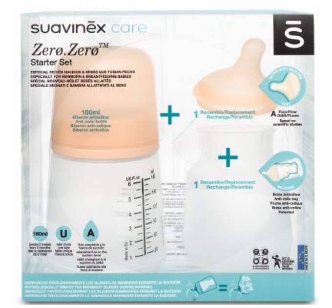 Suavinex Пляшечка для годування Suavinex набір антиколіковий ZERO.ZERO 180 мл (306422)