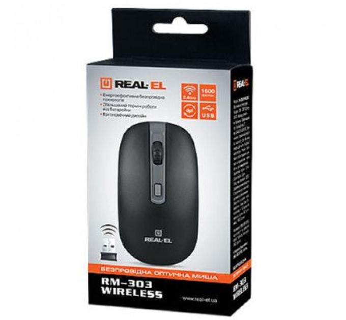 Мишка REAL-EL RM-303 black-grey