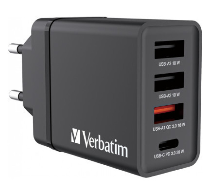 Verbatim Зарядний пристрій Verbatim USB 30W PD3.0 4-ports black (49700)