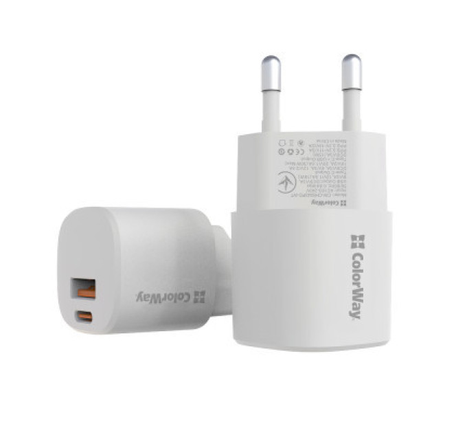 ColorWay Зарядний пристрій ColorWay GaN PD Port USB PPS (Type-C PD + USB QC3.0) (33W) white (CW-CHS043PD-WT)