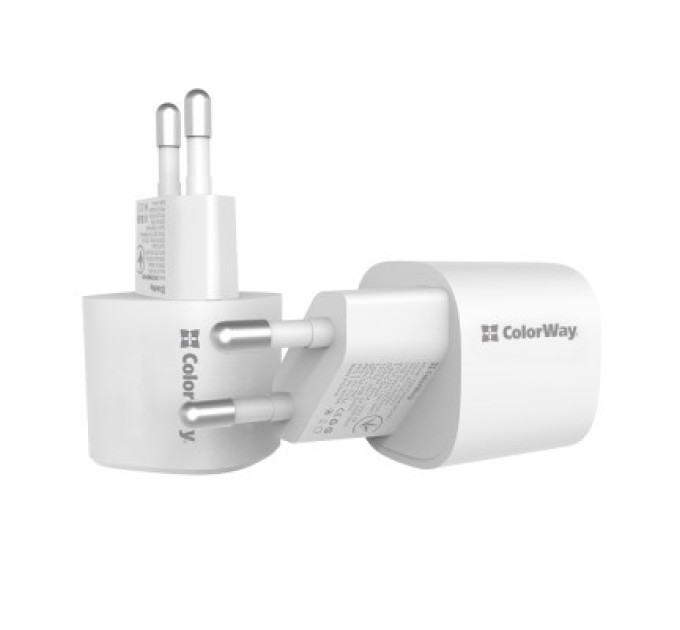 ColorWay Зарядний пристрій ColorWay GaN PD Port USB PPS (Type-C PD + USB QC3.0) (33W) white (CW-CHS043PD-WT)