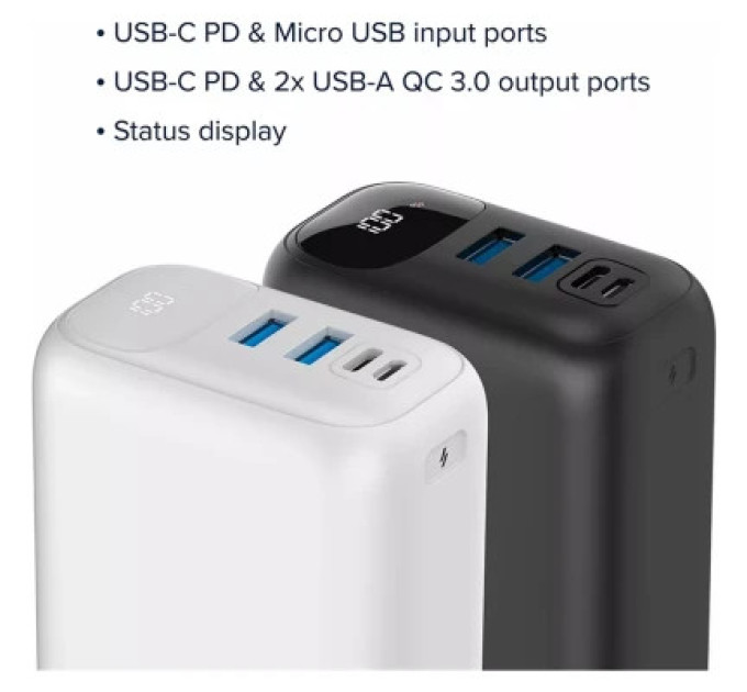 Canyon Батарея універсальна Canyon PB-301 30000mAh PD/20W, QC/3.0 (CNE-CPB301W)