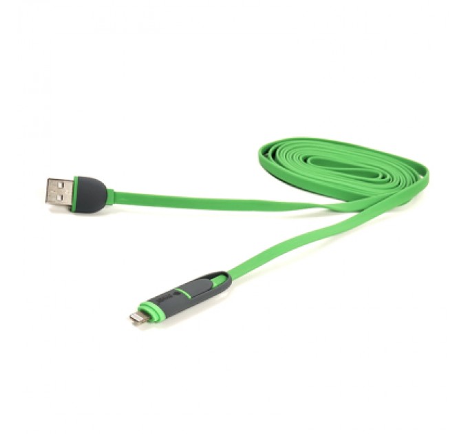 PowerPlant Дата кабель USB 2.0 AM to Lightning + Micro 5P 2.0m 2A flat green PowerPlant (CA910502)