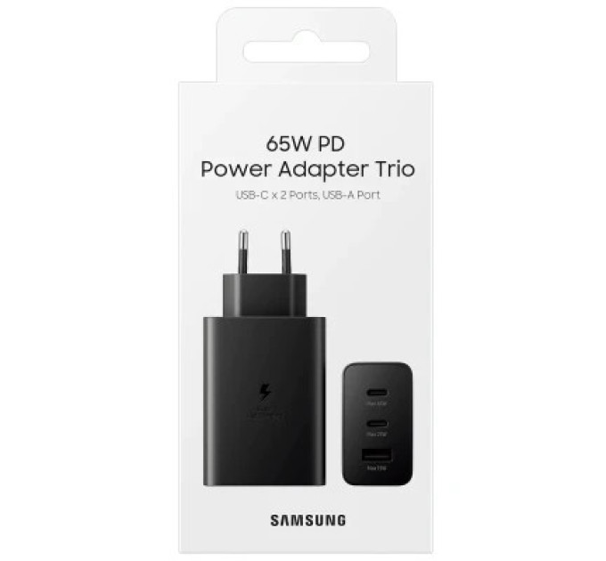 Samsung Зарядний пристрій Samsung 2xUSB-С 65W PD PPS/USB-A Black (EP-T6530NBEGEU)