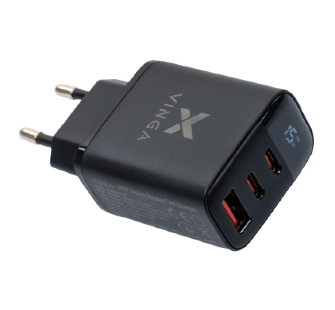 Vinga Зарядний пристрій Vinga 2xUSB-C PD30W + USB-A QC30W Display 30W Max (VCR30ACCDB)