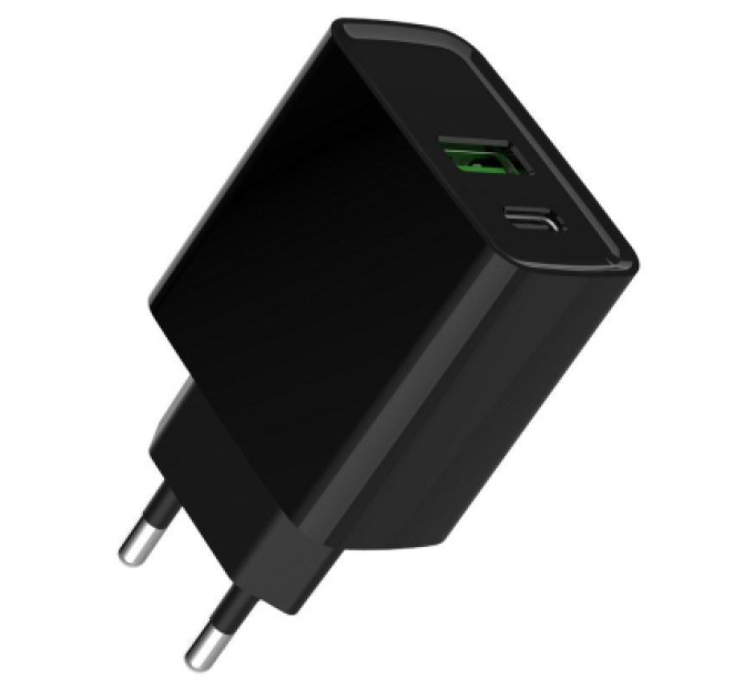 Gembird Зарядний пристрій Gembird 1xUSB-A + 1 Type-C (PD20Вт + QC3.0 18Вт) black (TA-UC-PDQC20-01-BK)