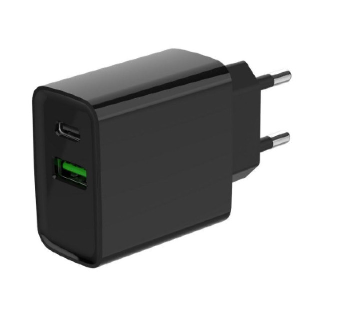 Gembird Зарядний пристрій Gembird 1xUSB-A + 1 Type-C (PD20Вт + QC3.0 18Вт) black (TA-UC-PDQC20-01-BK)