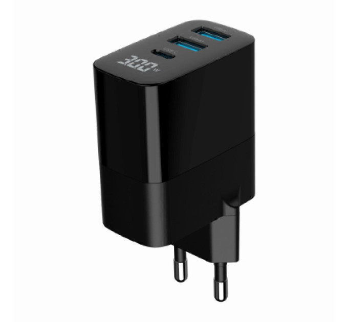 Gembird Зарядний пристрій Gembird 2хUSB-A (QC3.0 18W) + 1хType-C (PD20W) LCD black (TA-UC-PDQC30LCD-BK-02)