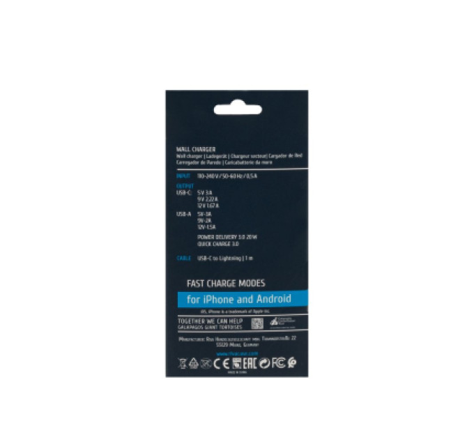 RivaCase Зарядний пристрій RivaCase 2хUSB-А + Type-C PD 20W+QC3.0 кабель Type-C-Lighting white (PS4102 WD5 (White))