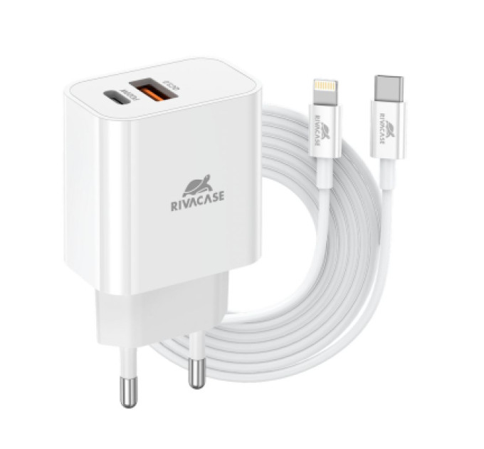 RivaCase Зарядний пристрій RivaCase 2хUSB-А + Type-C PD 20W+QC3.0 кабель Type-C-Lighting white (PS4102 WD5 (White))