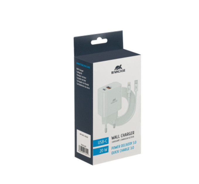 RivaCase Зарядний пристрій RivaCase 2хUSB-А + Type-C PD 20W+QC3.0 кабель Type-C-Lighting white (PS4102 WD5 (White))