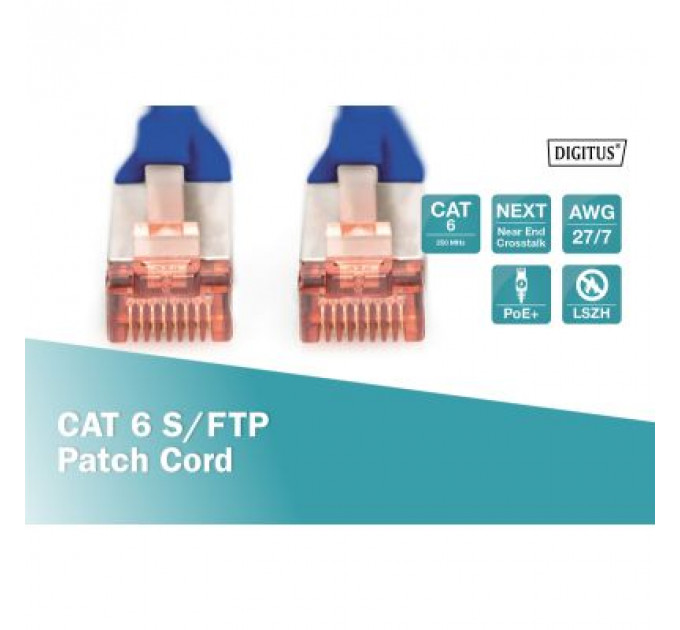 Патч-корд 10м, CAT 6 S-FTP, AWG 27/7, LSZH, blue Digitus (DK-1644-100/B)