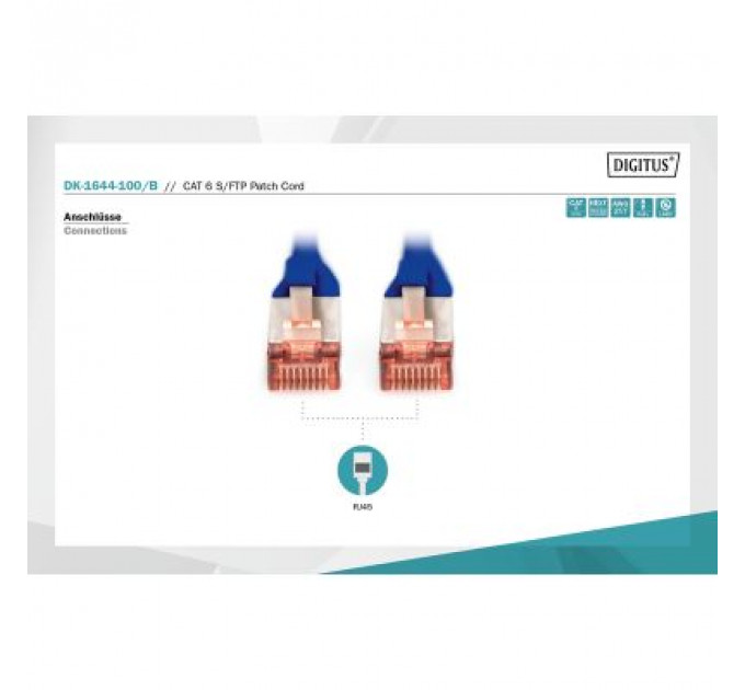 Патч-корд 10м, CAT 6 S-FTP, AWG 27/7, LSZH, blue Digitus (DK-1644-100/B)
