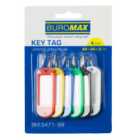 Брелок Buromax для ключів, 60х20 мм, зі зміниими індексами, 6шт. в блістері, асорті (BM.5471-99.)