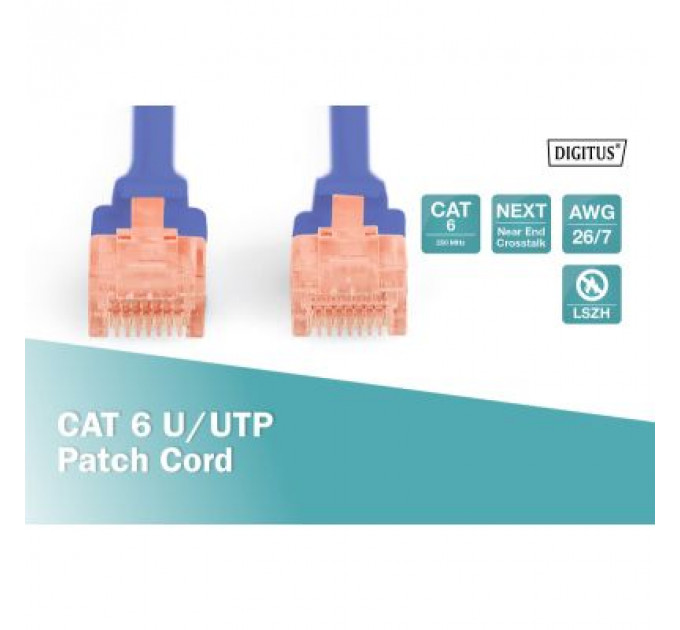 Патч-корд 10м, CAT 6 UTP, AWG 26/7, Cu, LSZH, blue Digitus (DK-1617-100/B)
