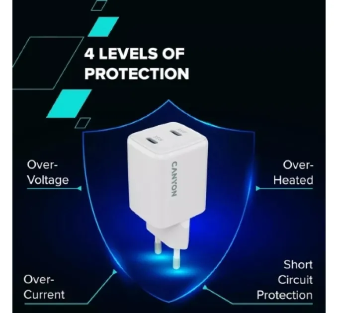 Canyon Зарядний пристрій Canyon CU35CC GaN 35W 2xPD EU White (CNS-CUW35CC)
