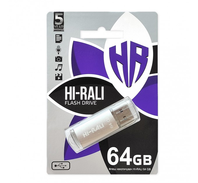 Флеш-накопитель USB 64GB Hi-Rali Rocket Series Silver (HI-64GBVCSL)