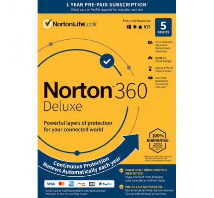 Norton by Symantec Антивірус Norton by Symantec NORTON 360 DELUXE 50GB 1 USER 5 DEVICE 12M (21409553)