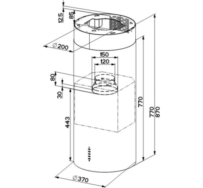 Faber Витяжка кухонна Faber Cylindra Isola Evo Plus Bk Matt A37 (335.0572.104)