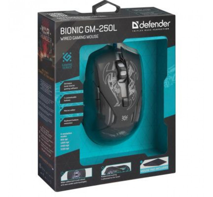 Мишка Defender Bionic GM-250L Black (52250)