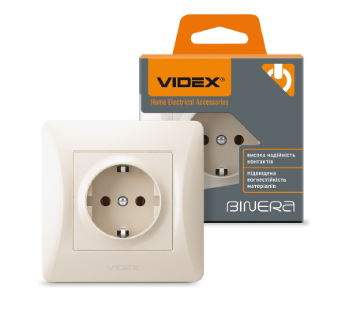 Videx Розетка Videx BINERA 1ая із заземленням кремова (VF-BNSK1G-CR)