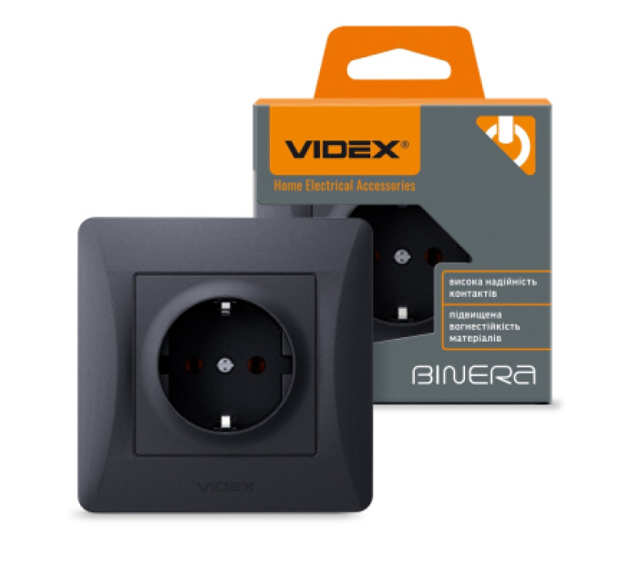 Videx Розетка Videx BINERA 1ая із заземленням черн (VF-BNSK1G-BG)