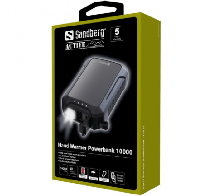 Sandberg Батарея універсальна Sandberg 10000mAh, Hand Warmer, flashlight 1W, USB-C/USB-A 2A/5V (420-65)