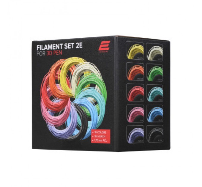 2E 3D Printing Стрижень для 3D-ручки 2E 3D Printing Набір ниток для 3D ручки 1.75 мм PCL (10 кол х 10м) (2E-L-BH010)