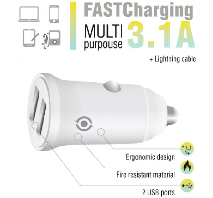 Piko Зарядний пристрій Piko CC-312 (2USB3,1A) + Lightning cable (1283126538810)