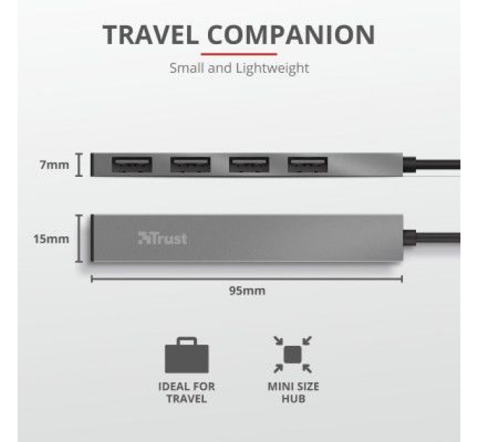 Trust Концентратор Trust Halyx Aluminium 4-Port Mini USB Hub (23786_TRUST)