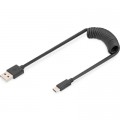Digitus Дата кабель USB 2.0 AM to Type-C 1.0m (0.32m) spiral black Digitus (AK-300430-006-S)