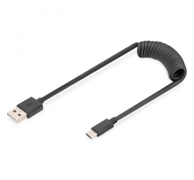 Digitus Дата кабель USB 2.0 AM to Type-C 1.0m (0.32m) spiral black Digitus (AK-300430-006-S)