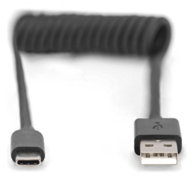 Digitus Дата кабель USB 2.0 AM to Type-C 1.0m (0.32m) spiral black Digitus (AK-300430-006-S)