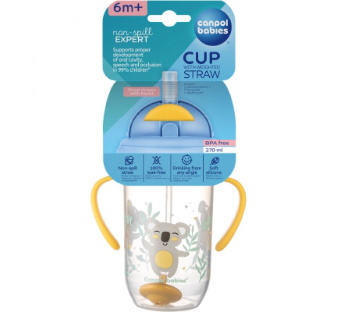 Canpol babies Поїльник-непроливайка Canpol babies Exotic Animals з трубочкою і обтяжувачем 270 мл Жовта (56/606_yel)