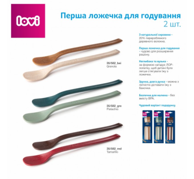 Lovi Набір дитячого посуду Lovi Granola Перша ложечка для годування 2 шт (35/582_bei)