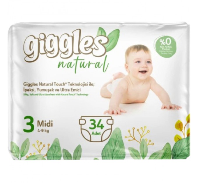 Giggles Підгузки Giggles Natural 3 Midi 4-9 кг 34 шт (8680131206391)
