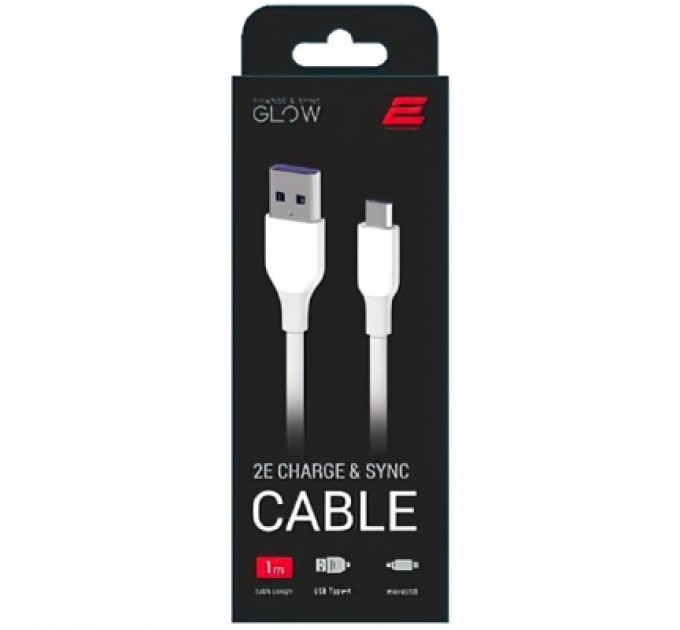 2E Дата кабель USB 2.0 AM to Micro 5P 1.0m Glow white 2E (2E-CCAM-WH_)