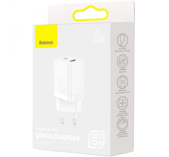 Baseus Зарядний пристрій Baseus Super Si Pro C+U 30W (CCSUPP-E02) white (948117)