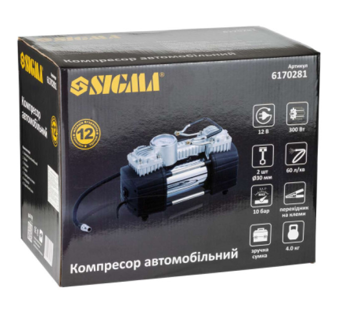 Sigma Автомобільний компресор Sigma 12В, 300Вт, 60л/мин, 10бар (6170281)