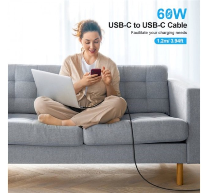 Choetech Дата кабель USB-C to USB-C 1.2m USB 2.0 60W Choetech (XCC-1014-BK)