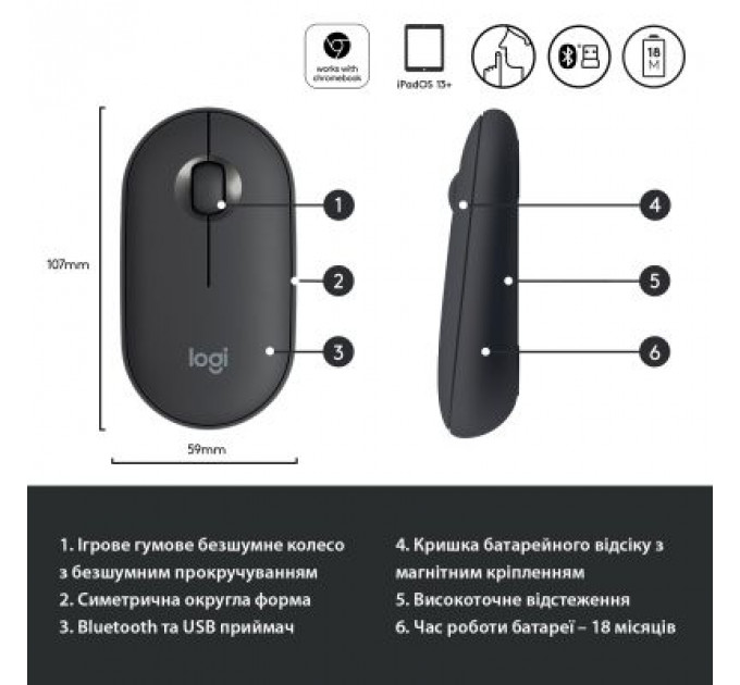 Мишка Logitech M350 Graphite (910-005718)